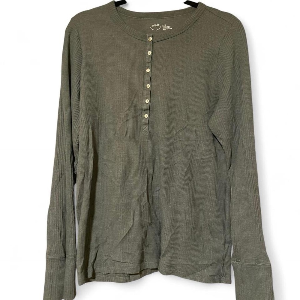 Aerie Ribbed Henley in Olive